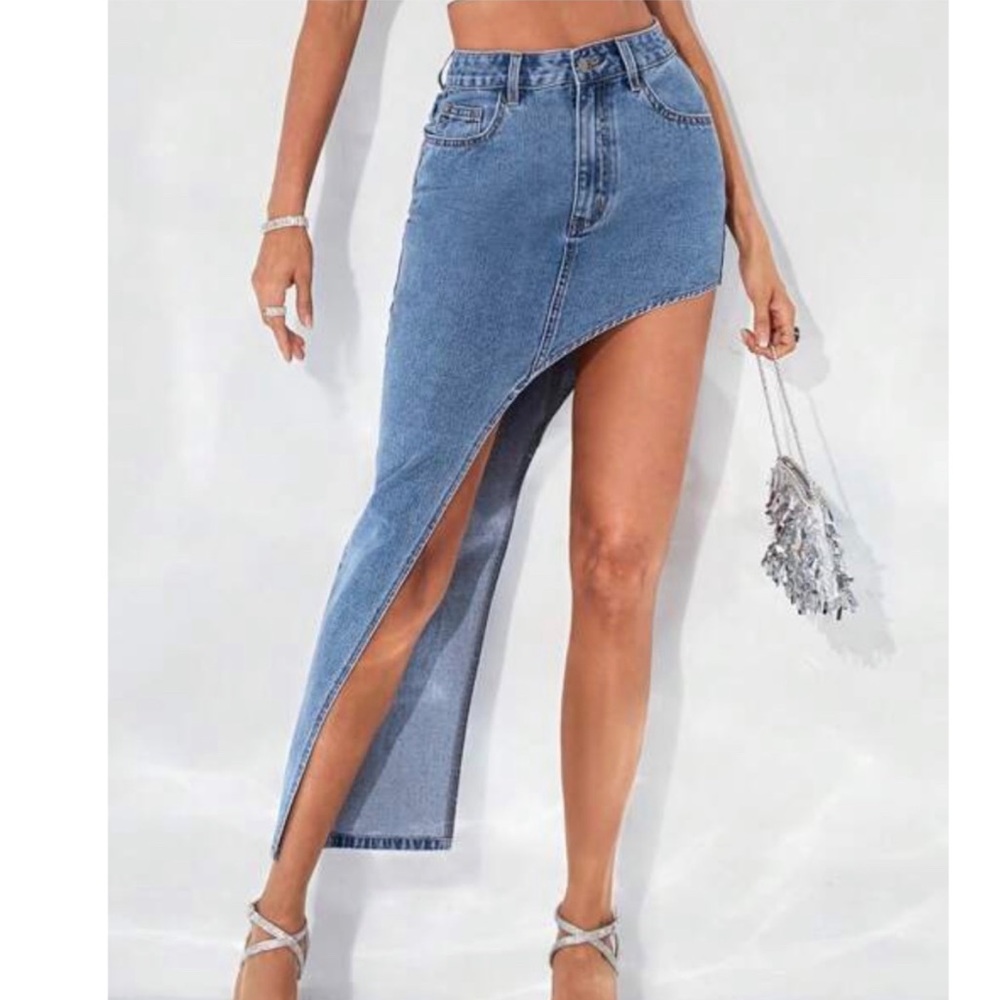 High low asymmetrical denim skirt